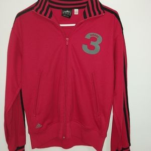 Adidas Red & Black Striped Track Jacket w/Grey logo Frt/Bk. Good condition!